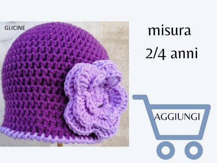 cappellino bambiana invernale glicine realizzato all'uncinetto con fiore