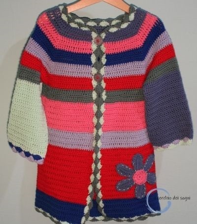 cappottino bimba all'uncinetto in cotone colorato