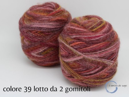 lotto 2 gomitoli misto lana garzata sfumata rosa senape bordo