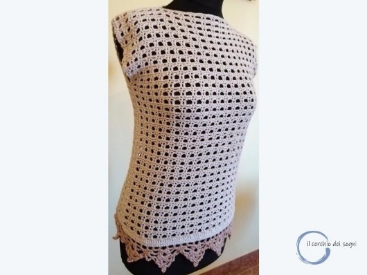 maglia donna uncinetto sabbia con bordo pizzo